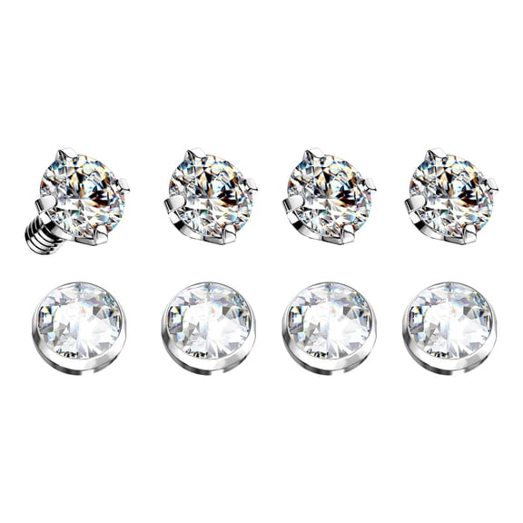 14G G23 Titanium Bezel Setting Crystal Clear CZ Dermal Anchor Tops Microdermals Surface Piercing Jewelry 4mm Top Dermal Kits