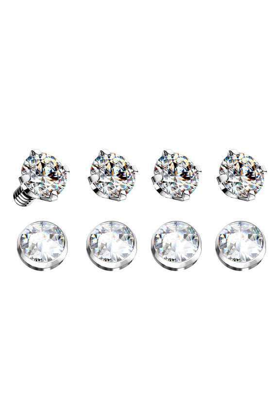 14G G23 Titanium Bezel Setting Crystal Clear CZ Dermal Anchor Tops Microdermals Surface Piercing Jewelry 4mm Top Dermal Kits