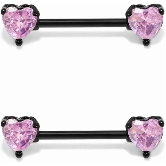 14G Heart Crystal Nipple Rings for Women Pink Cubic Zirconia Diamond Love Heart Tongue Ring Nipple Shield Barbell Ring Bar Nipplerings Piercing Fashion Body Jewelry