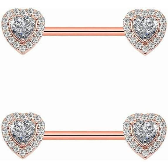 14G Love Heart Cubic Zirconia Nipple Rings Bar 316L Stainless Steel Tongue Ring Barbell Piercing Body Jewelry