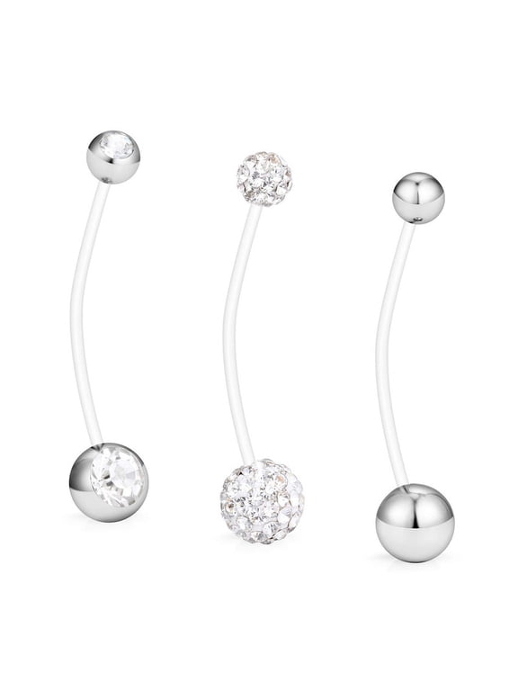 14G Pregnancy Belly Button Rings CZ Maternity Flexible Bioplast Long Belly Rings Pregnant Navel Retainer Body Piercing for Work Sports MRI Surgery