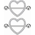 thumbnail image 1 of 14G Rhinestone Heart Nipple Rings for Women Shiny Cubic Zirconia Hollow Love Heart Nipplerings Barbell Nipple Piercing Nipple Shield Rings Body Piercing Jewelry, 1 of 6