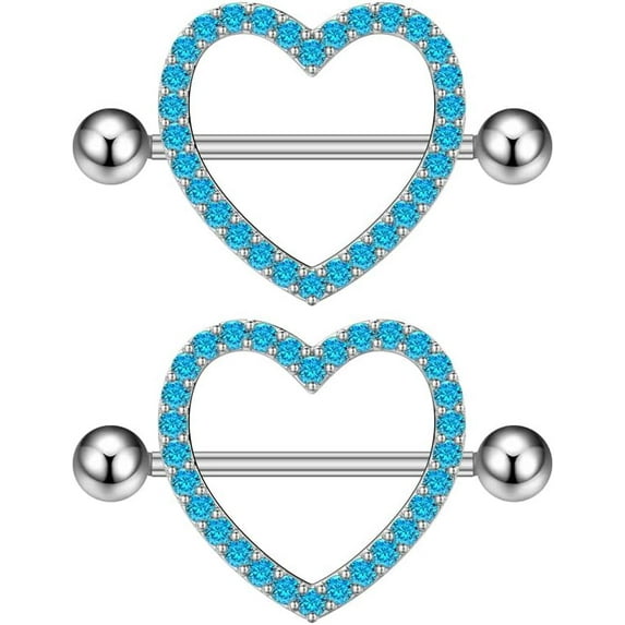 14G Rhinestone Heart Nipple Rings for Women Shiny Cubic Zirconia Hollow Love Heart Nipplerings Barbell Nipple Piercing Nipple Shield Rings Body Piercing Jewelry
