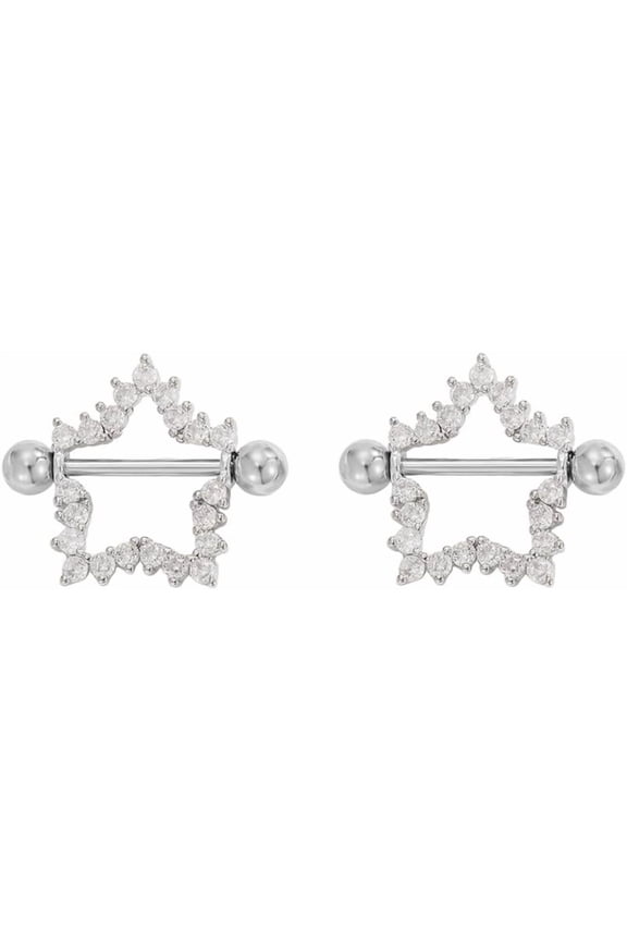 14G Rhinestone Star Nipple Rings for Women CZ Crystal Hollow Stars Nipplerings Nipple Piercing Shield Barbell Sexy Body Piercing Jewelry