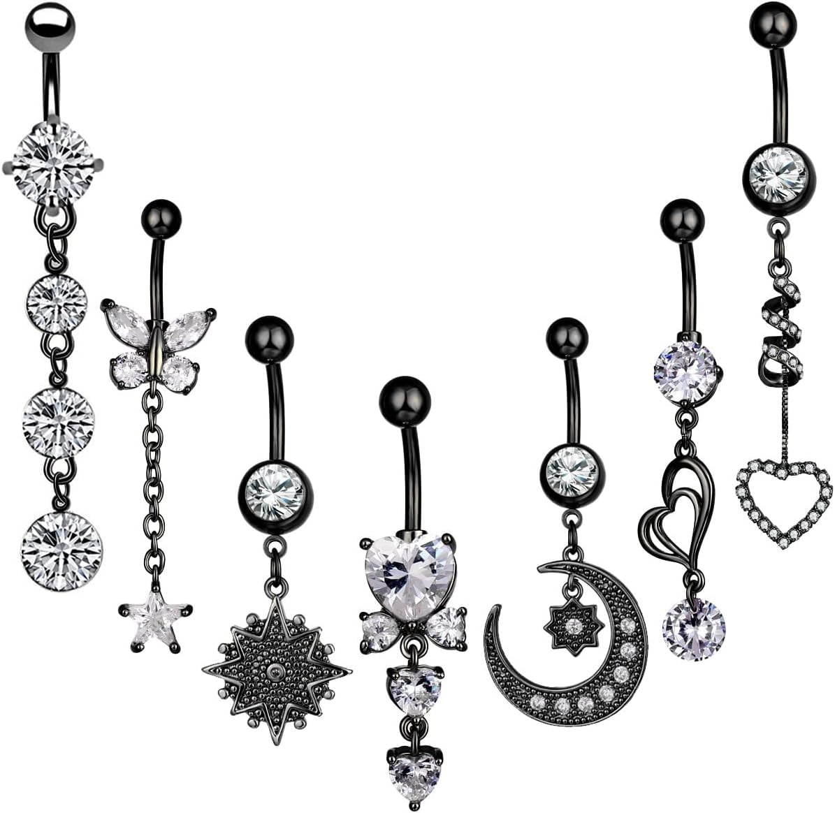 14G Stainless Steel Belly Button Rings For Women Cz Navel Body Piercing ...