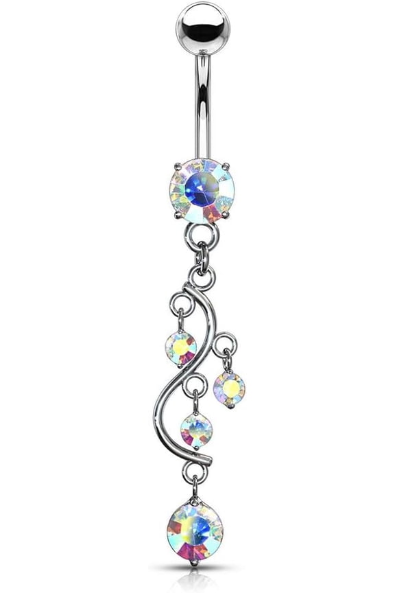 14G Stainless Steel Cascading CZ Vine Dangling Belly Button Ring
