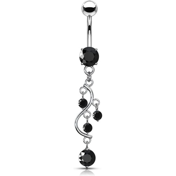 14G Stainless Steel Cascading CZ Vine Dangling Belly Button Ring