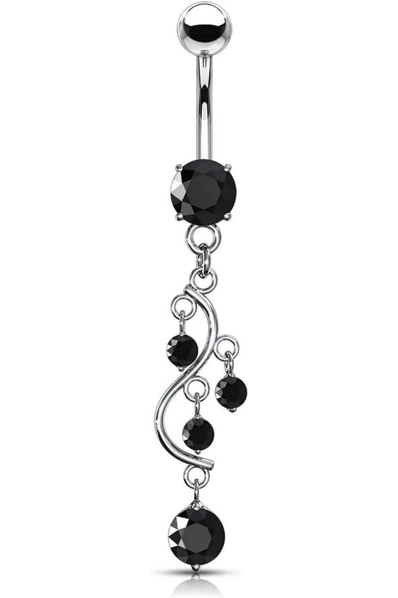 14G Stainless Steel Cascading CZ Vine Dangling Belly Button Ring