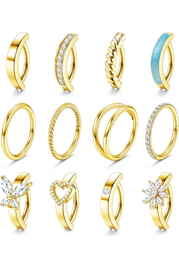 14G Surgical Steel Clicker Belly Button Rings Set for Women Unique Cubic Zirconia Hoop Reverse Navel Summer Body Jewelry -