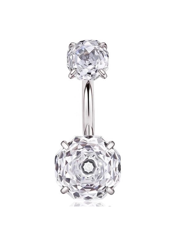 14G Titanium Belly Button Rings, Internally Threaded Belly Piercing, Round Rose Cut CZ Navel Rings for Women