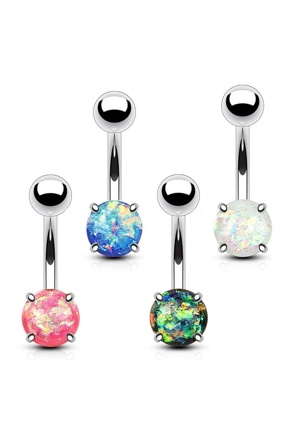 14GA 4pc Opal Glitter Prong Set 316L Surgical Steel Naval Belly Button Ring Value Set