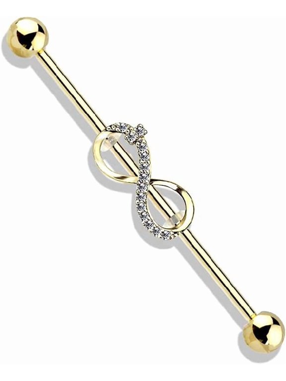 14GA CZ Paved Infinity Sign 316L Surgical Stainless Steel Industrial Barbell