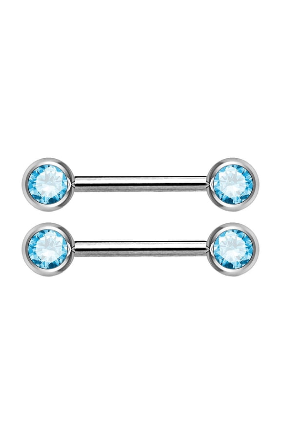 14GA Double Front Facing Gem 316L Surgical Steel Barbell - Nipple Bar (SOLD AS PAIR)