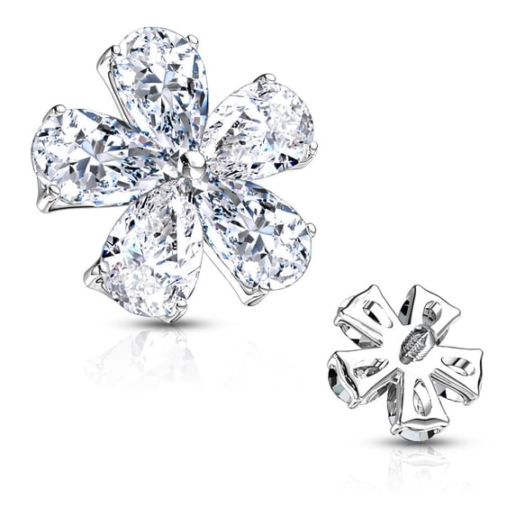 14GA Five Pear CZ Flower 316L Surgical Steel Internally Threaded Dermal Anchor Top