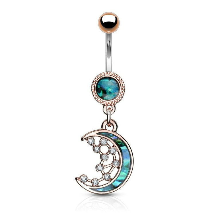 316L Surgical Steel Mother of Pearl Crescent Moon Belly Ring 316L Surgical Steel Mother of Pearl Crescent Moon Belly Ring