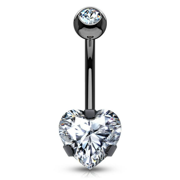 14GA Prong Set 8mm Heart CZ 316L Surgical Steel Naval Belly Button Ring