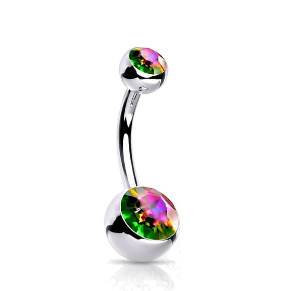 14GA Solid G23 Implant Grade 23 Titanium Internally Threaded Double Jeweled Navel Belly Ring