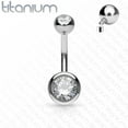 thumbnail image 1 of 14GA Solid G23 Implant Grade 23 Titanium Internally Threaded Double Jeweled Navel Belly Ring, 1 of 7