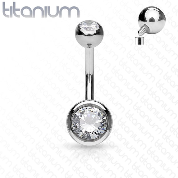 14GA Solid G23 Implant Grade 23 Titanium Internally Threaded Double Jeweled Navel Belly Ring