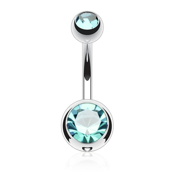 14GA Solid Grade 23 Titanium Double Gem Ball Navel Belly Button Ring (Various Colors & Sizes)