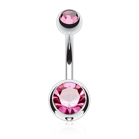 14GA Solid Grade 23 Titanium Double Gem Ball Navel Belly Button Ring (Various Colors & Sizes)