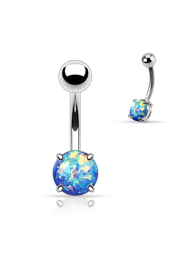 14GA Synthetic Opal Glitter Prong Set 316L Surgical Steel Belly Button Rings