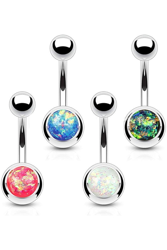 14GA Hypoallergenic 14GA Synthetic Opal Glitter Set 316L Surgical Steel Belly Button Rings