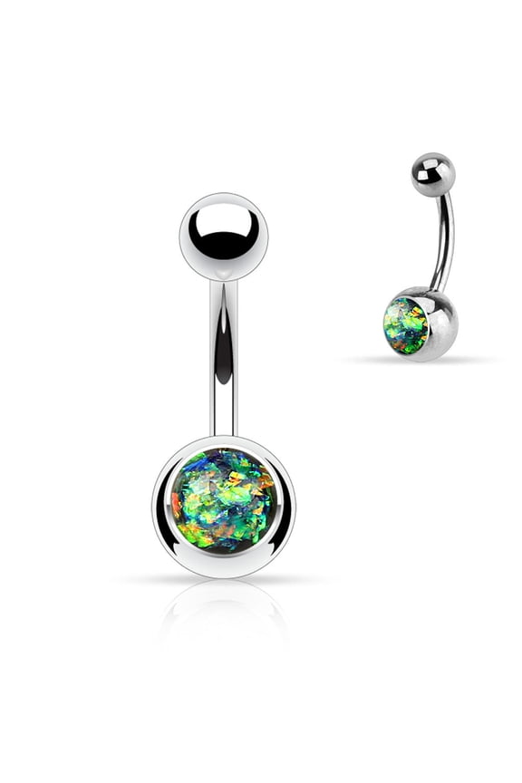 14GA Synthetic Opal Glitter Set 316L Surgical Steel Belly Button Rings