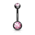 thumbnail image 1 of 14GA Titanium IP 316L Double CZ Barbell Belly Rings (Various Colors), 1 of 8