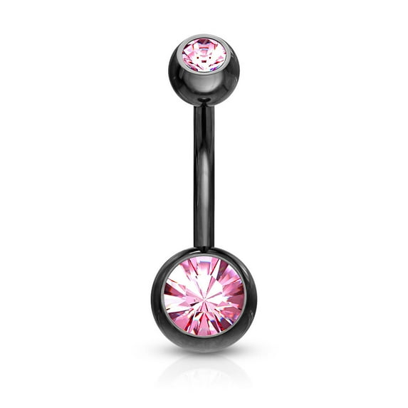 14GA Titanium IP 316L Double CZ Barbell Belly Rings (Various Colors)