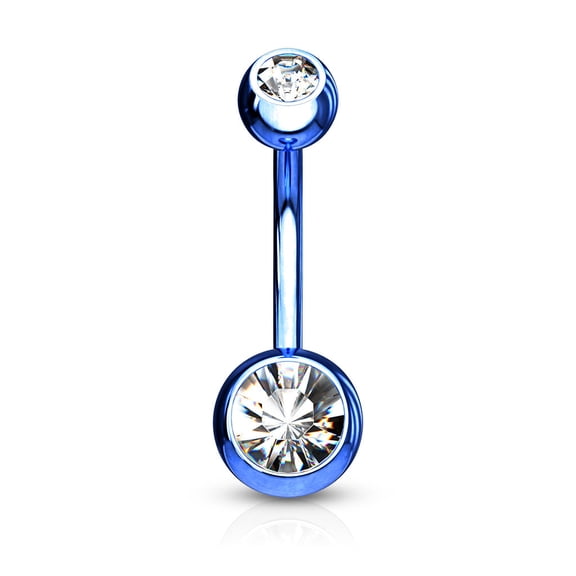 14GA Titanium IP 316L Double CZ Barbell Belly Rings (Various Colors)