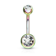 FIFTH CUE Titanium IP 316L Double CZ Belly Button Ring Body Jewelry