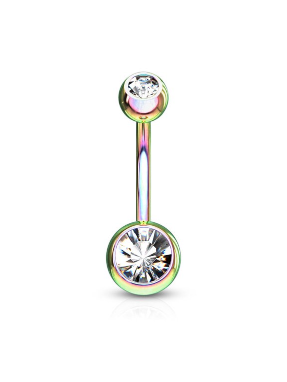 Titanium IP 316L Double CZ Belly Button Ring Body Jewelry