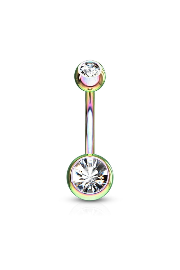 Titanium IP 316L Double CZ Belly Button Ring Body Jewelry