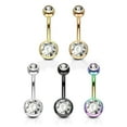 thumbnail image 1 of 14GA Titanium IP 316L Double CZ Barbell Belly Rings (Various Colors), 1 of 8