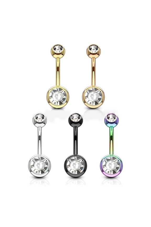 14GA Titanium IP 316L Double CZ Barbell Belly Rings (Various Colors)