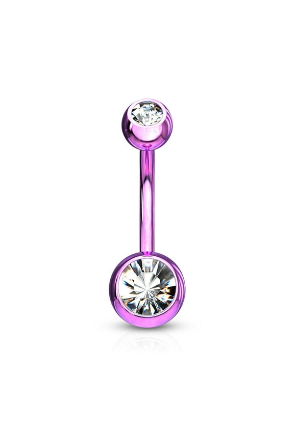 14GA Titanium IP 316L Double CZ Barbell Belly Rings (Various Colors)