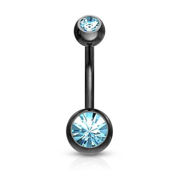 14GA Titanium IP 316L Double CZ Barbell Belly Rings (Various Colors)