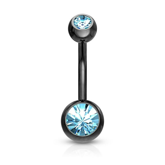 14GA Titanium IP 316L Double CZ Barbell Belly Rings (Various Colors)