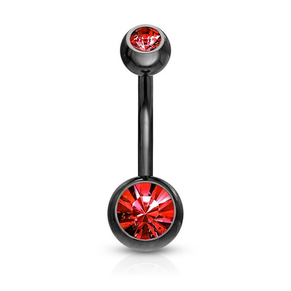 14GA Titanium IP 316L Double CZ Barbell Belly Rings (Various Colors)