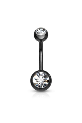 Stainless Steel Navel Piercing Barbell with Double Cubic Zirconia Belly Button Rings, 14GA (Various Colors)