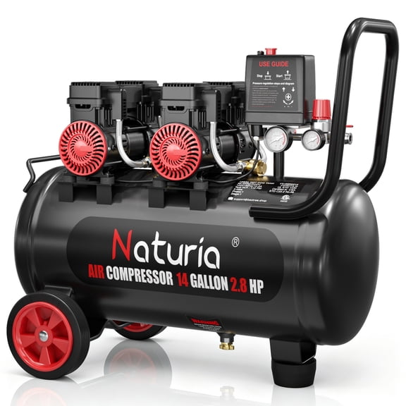14Gallon Ultra Quiet Air Compressor with Two Quick Couplers 2.8HP Oil-Free Air Compressor Steel Tanks 70dB Air Compressor with Wheels for Spray Painting, Auto Repair MAX 115PSI
