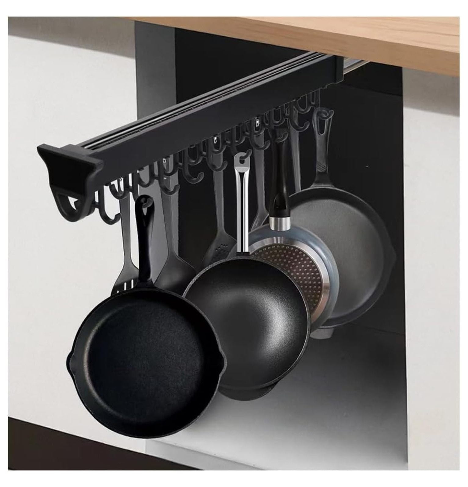 14IN Hanging Pot Rack with 6 Hook for Cabinet Pull Out Pot and Pan ...