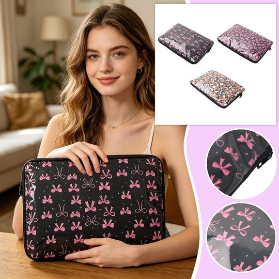 14In Quilted Protective Case with Lining, Bow Waterproof Laptop Sleeves with Small Roses&Bows,Waterproof Laptop Sleeves for Women Girls, 9.84×14In