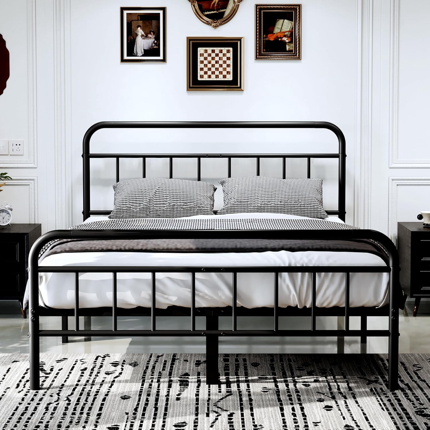 14Inch Metal Bed Frame,Queen Size Bed Frame with Upholstered Headboard ...