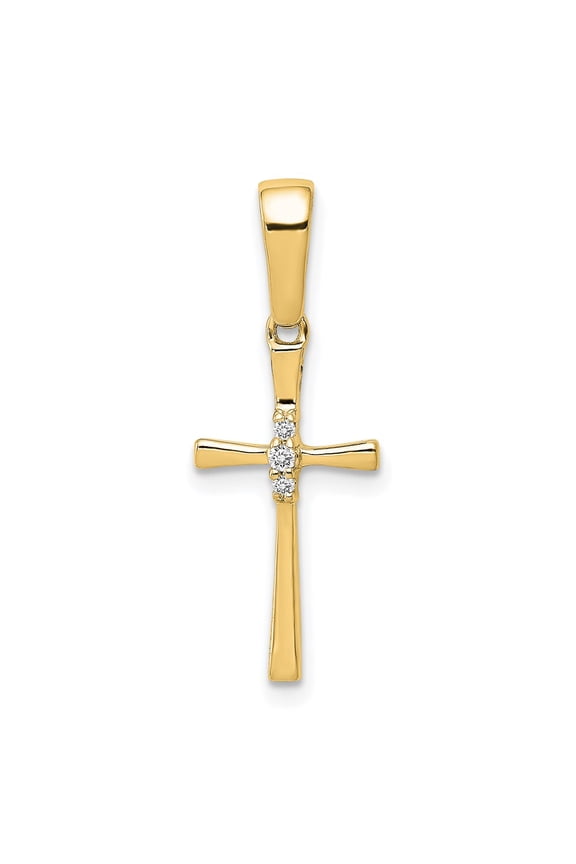 14K Yellow Gold .02 CT Diamond Sleek Cross Design Pendant