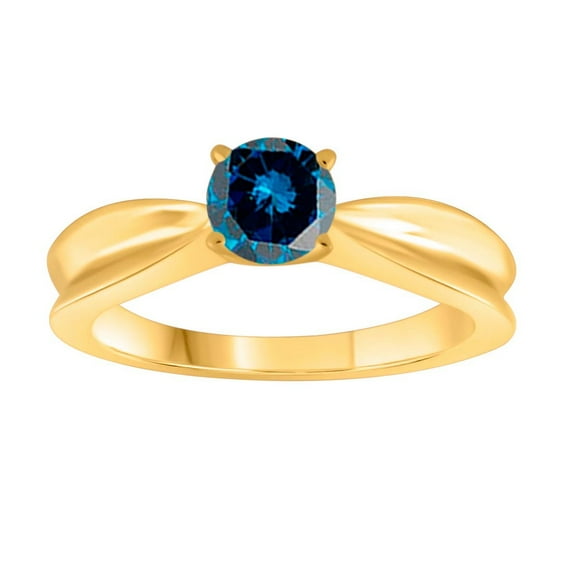 14K 1.00 Carat Solitaire Blue Diamond White, Yellow & Rose Gold Ring