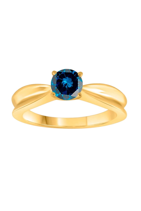 14K 1.00 Carat Solitaire Blue Diamond White, Yellow & Rose Gold Ring