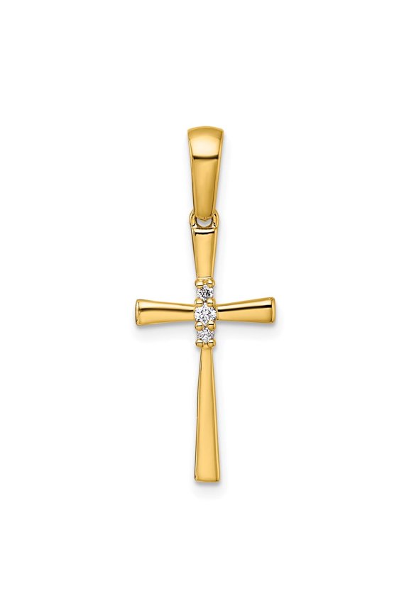 14K Yellow Gold 1/20 CT Diamond Modern Design Cross Pendant