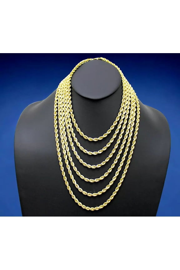 14K Yellow Gold Solid Rope Chain Necklace Diamond Cut Real Men Women Jewelry | 1.5mm | 16''